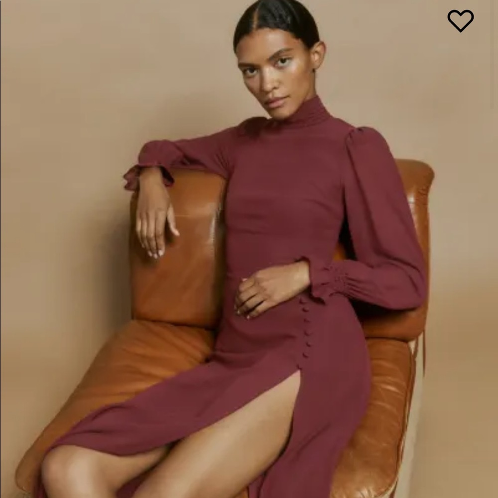 Reformation Burgundy Long Sleeve Dress with Elegant Silhouette